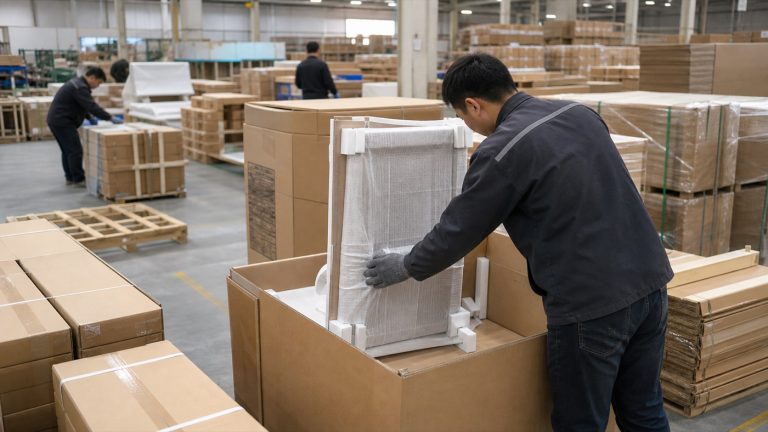 Furniture export packaging inspection in a warehouse