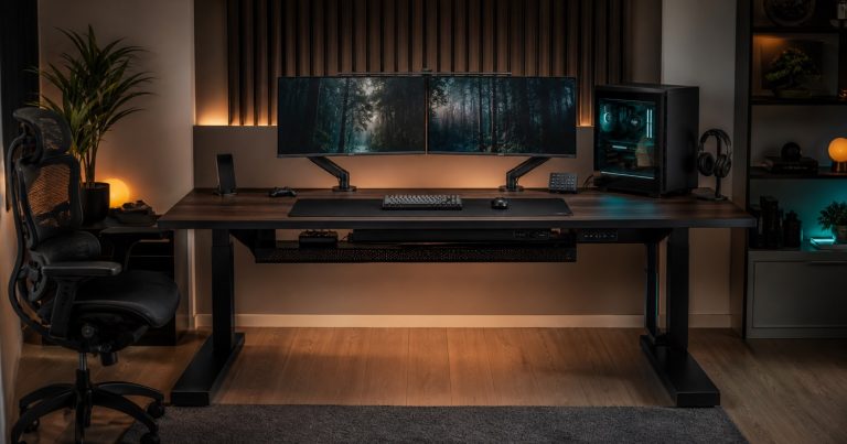 Smart gaming desk in a refined home creator studio