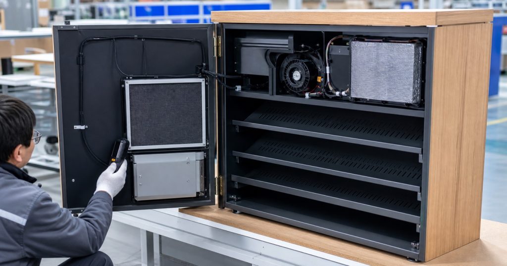 Factory inspection of a smart shoe-care cabinet